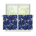 Dark Blue Floral Hummingbird Print Tier Curtains
