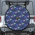 Dark Blue Floral Hummingbird Print Tire Cover With Camera Hole