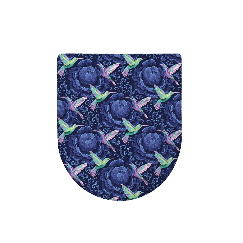 Dark Blue Floral Hummingbird Print Toilet Lid Cover