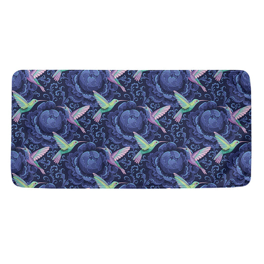 Dark Blue Floral Hummingbird Print Towel