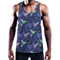 Dark Blue Floral Hummingbird Print Men's Workout Tank Top