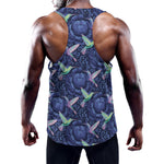 Dark Blue Floral Hummingbird Print Training Tank Top