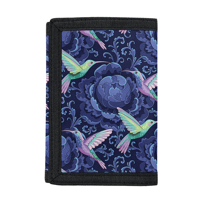 Dark Blue Floral Hummingbird Print Trifold Wallet