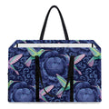 Dark Blue Floral Hummingbird Print Utility Tote Bag