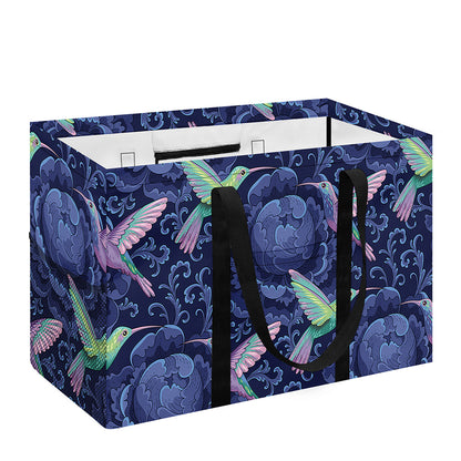 Dark Blue Floral Hummingbird Print Utility Tote Bag
