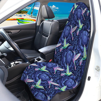 Dark Blue Floral Hummingbird Print Waterproof Car Seat Cover
