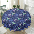 Dark Blue Floral Hummingbird Print Waterproof Round Tablecloth
