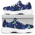 Dark Blue Floral Hummingbird Print White Chunky Shoes