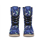 Dark Blue Floral Hummingbird Print Winter Boots