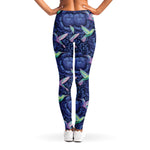 Dark Blue Floral Hummingbird Print Women's Leggings