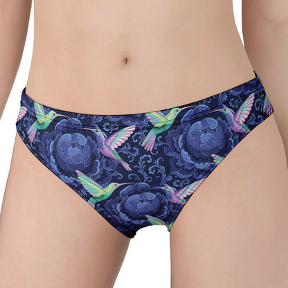 Dark Blue Floral Hummingbird Print Women's Panties