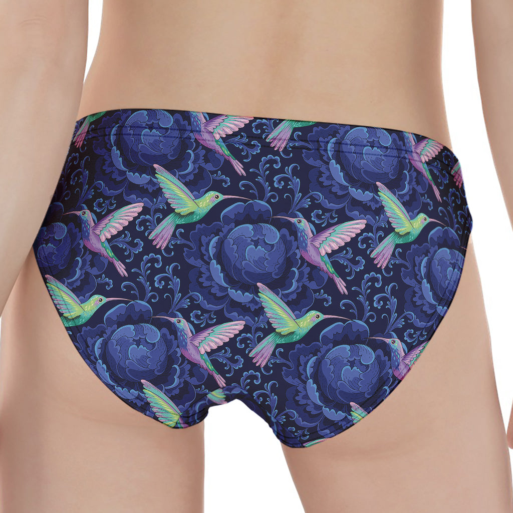 Dark Blue Floral Hummingbird Print Women's Panties