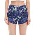 Dark Blue Floral Hummingbird Print Women's Split Running Shorts