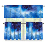 Dark Blue Galaxy Space Print 3 Piece Kitchen Curtains