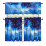 Dark Blue Galaxy Space Print 3 Piece Kitchen Curtains