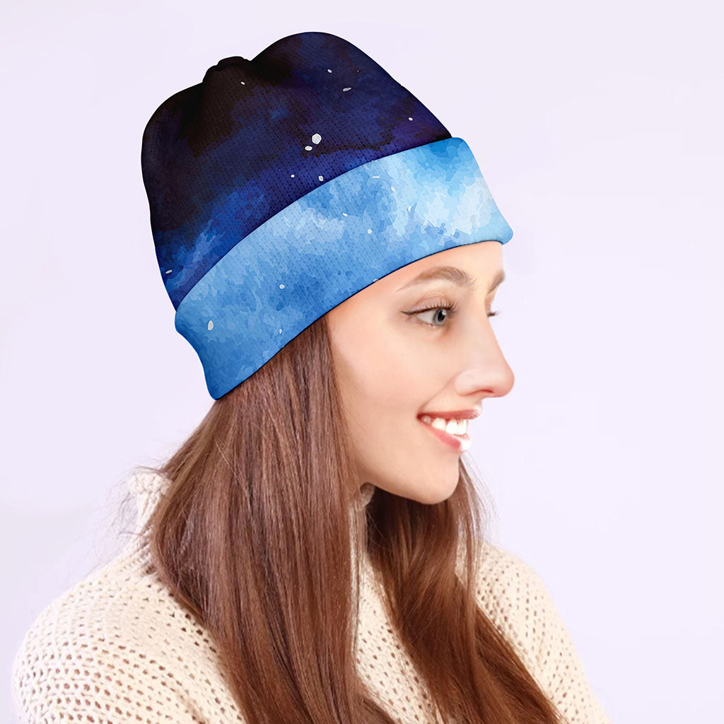 Dark Blue Galaxy Space Print Beanie