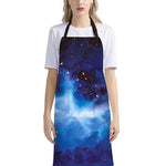 Dark Blue Galaxy Space Print Bib Apron With Pocket