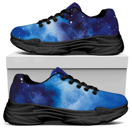 Dark Blue Galaxy Space Print Black Chunky Shoes