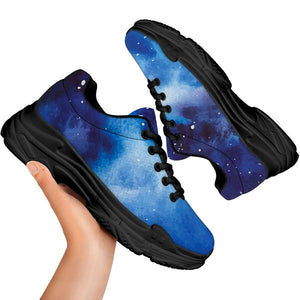 Dark Blue Galaxy Space Print Black Chunky Shoes