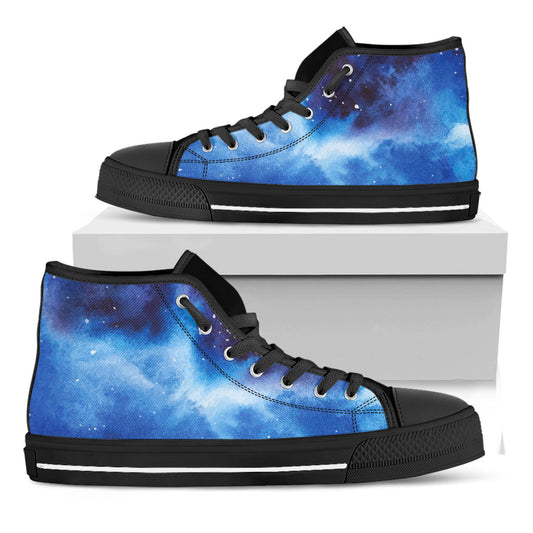 Dark Blue Galaxy Space Print Black High Top Sneakers