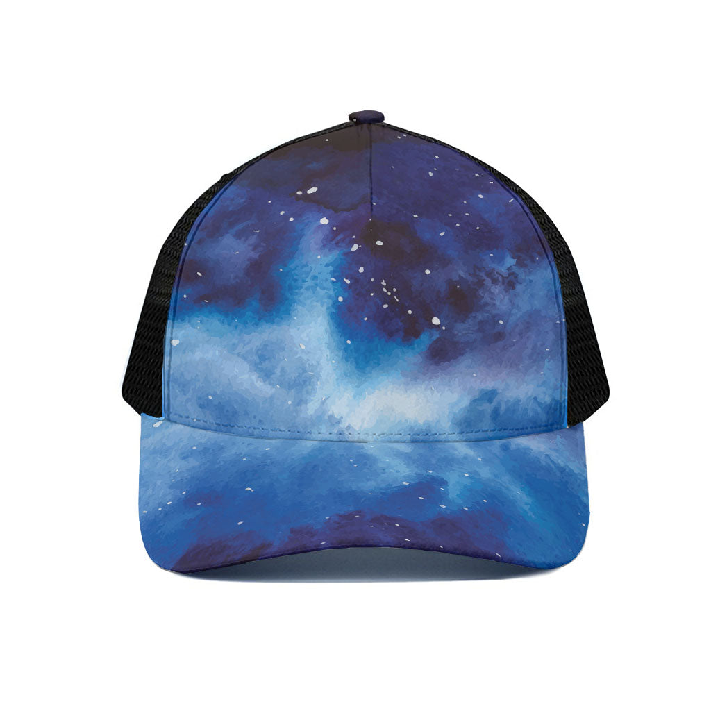Dark Blue Galaxy Space Print Black Mesh Trucker Cap