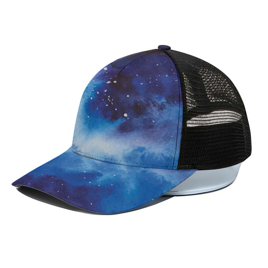Dark Blue Galaxy Space Print Black Mesh Trucker Cap