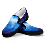Dark Blue Galaxy Space Print Black Slip On Sneakers