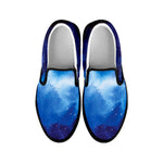 Dark Blue Galaxy Space Print Black Slip On Sneakers