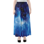 Dark Blue Galaxy Space Print Chiffon Maxi Skirt
