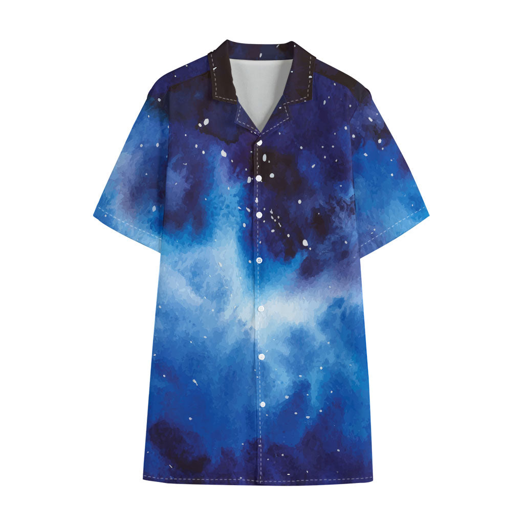 Dark Blue Galaxy Space Print Cotton Hawaiian Shirt