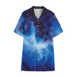 Dark Blue Galaxy Space Print Cotton Hawaiian Shirt