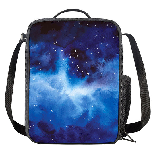 Dark Blue Galaxy Space Print Crossbody Lunch Bag
