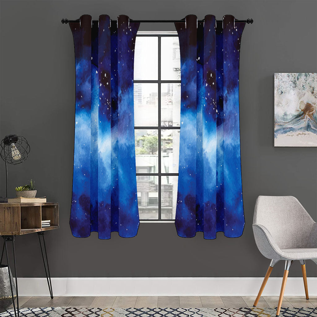 Dark Blue Galaxy Space Print Curtain