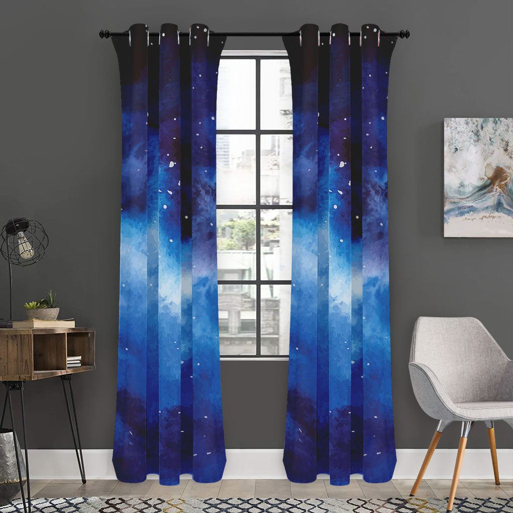 Dark Blue Galaxy Space Print Curtain