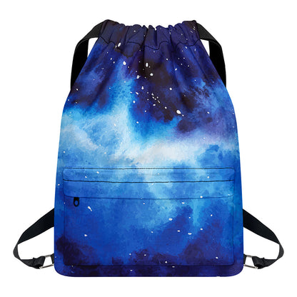 Dark Blue Galaxy Space Print Drawstring Backpack