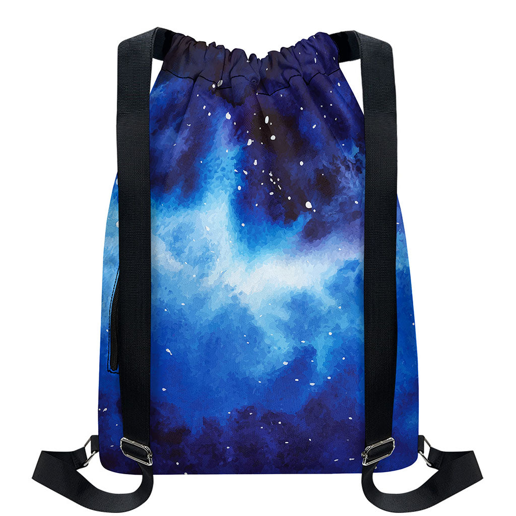 Dark Blue Galaxy Space Print Drawstring Backpack