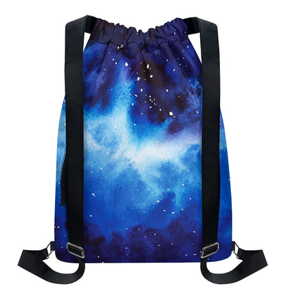Dark Blue Galaxy Space Print Drawstring Backpack