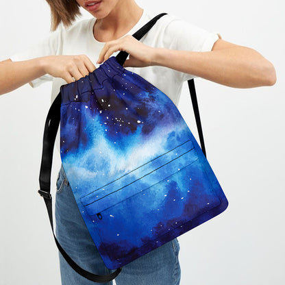 Dark Blue Galaxy Space Print Drawstring Backpack