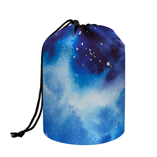 Dark Blue Galaxy Space Print Drawstring Makeup Bag