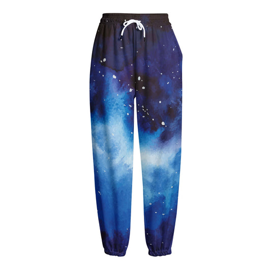 Dark Blue Galaxy Space Print Fleece Lined Knit Pants