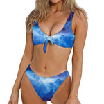 Dark Blue Galaxy Space Print Front Bow Tie Bikini
