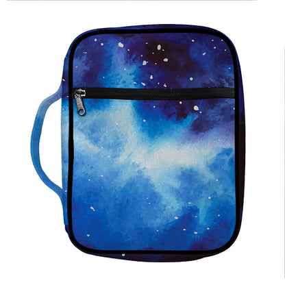 Dark Blue Galaxy Space Print Front Pocket Bible Bag