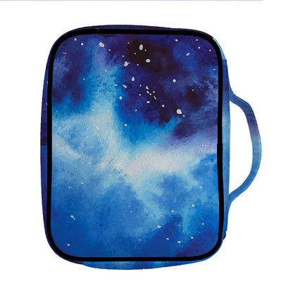 Dark Blue Galaxy Space Print Front Pocket Bible Bag