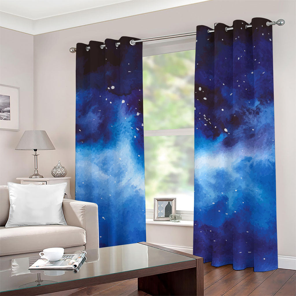 Dark Blue Galaxy Space Print Grommet Curtains