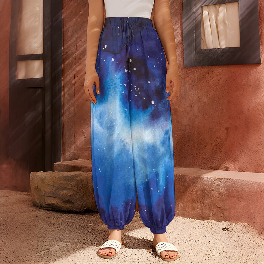 Dark Blue Galaxy Space Print Harem Pants