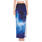 Dark Blue Galaxy Space Print High Slit Maxi Skirt