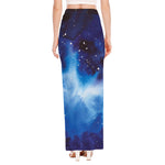 Dark Blue Galaxy Space Print High Slit Maxi Skirt