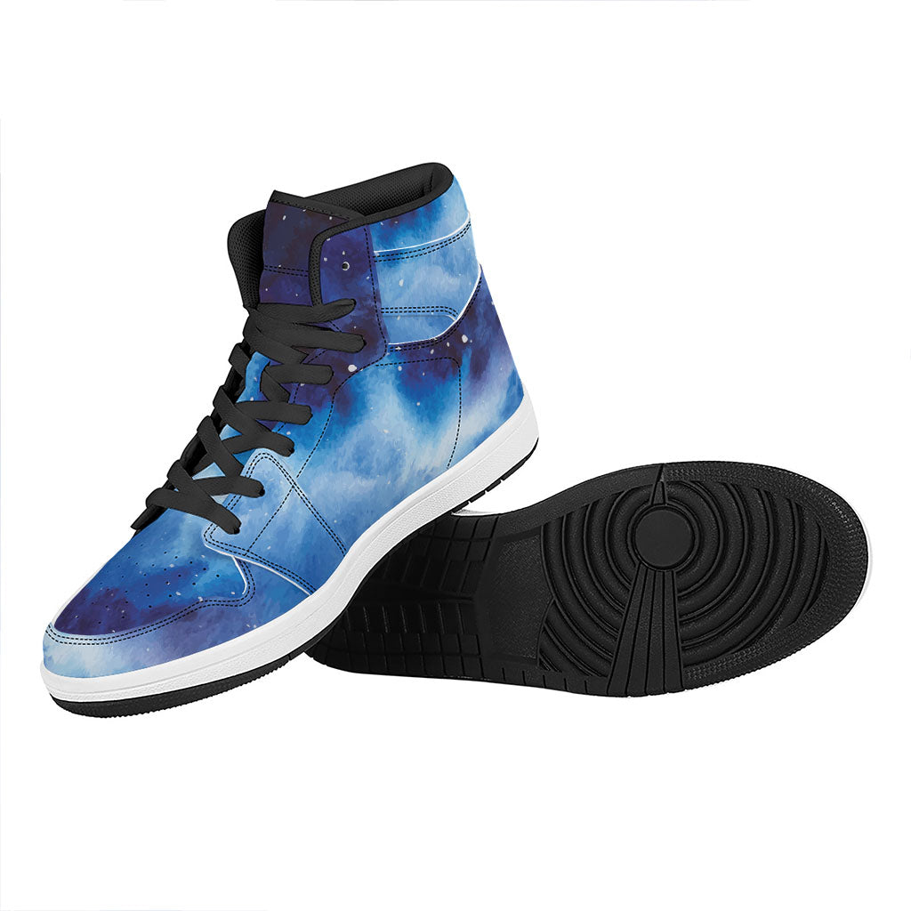 Dark Blue Galaxy Space Print High Top Leather Sneakers