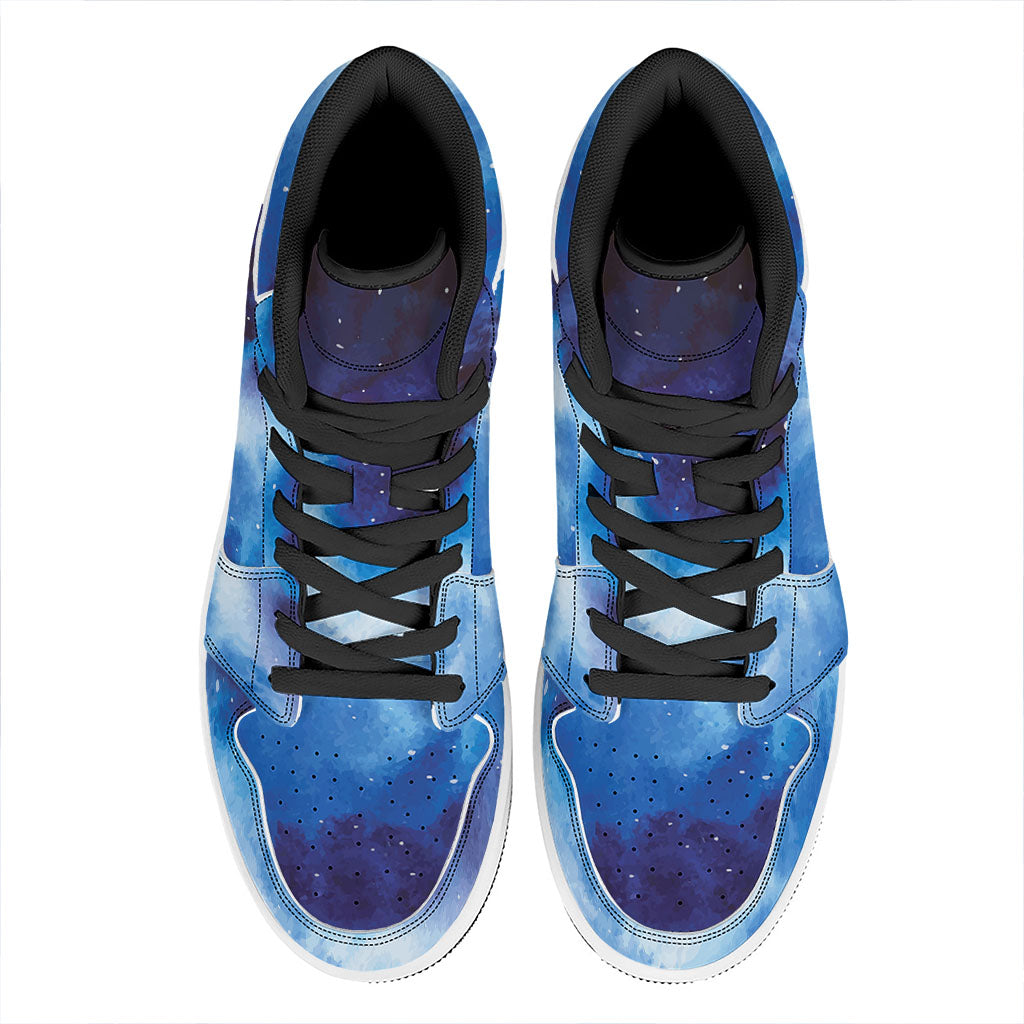 Dark Blue Galaxy Space Print High Top Leather Sneakers