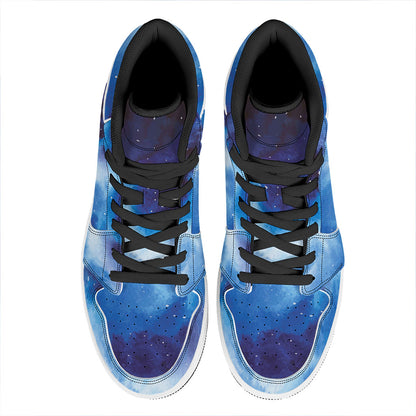 Dark Blue Galaxy Space Print High Top Leather Sneakers